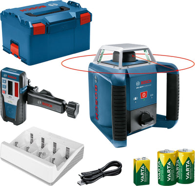 Bosch professional grl 400 h - laser rotatif - avec récepteur laser - batteries rechargeables - chargeur de batterie - l-boxx