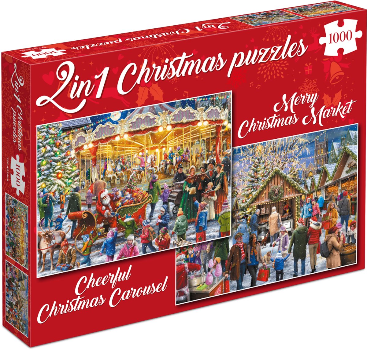 Puzzles de Noël de Tucker's Fun Factory - joyeux marché de Noël + carrousel de Noël joyeux - 2×1000 pièces 68×49cm (l×h) - puzzles