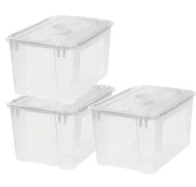 Boîte de rangement à couvercle rabattable Iris - 48l - empilable - avec couvercle rabattable - plastique - transparent - lot de 3