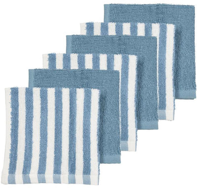 Lingettes pour le visage Meyco baby fat stripe - paquet de 6 - tissu éponge jacquard - bleu jeans - 30x30cm