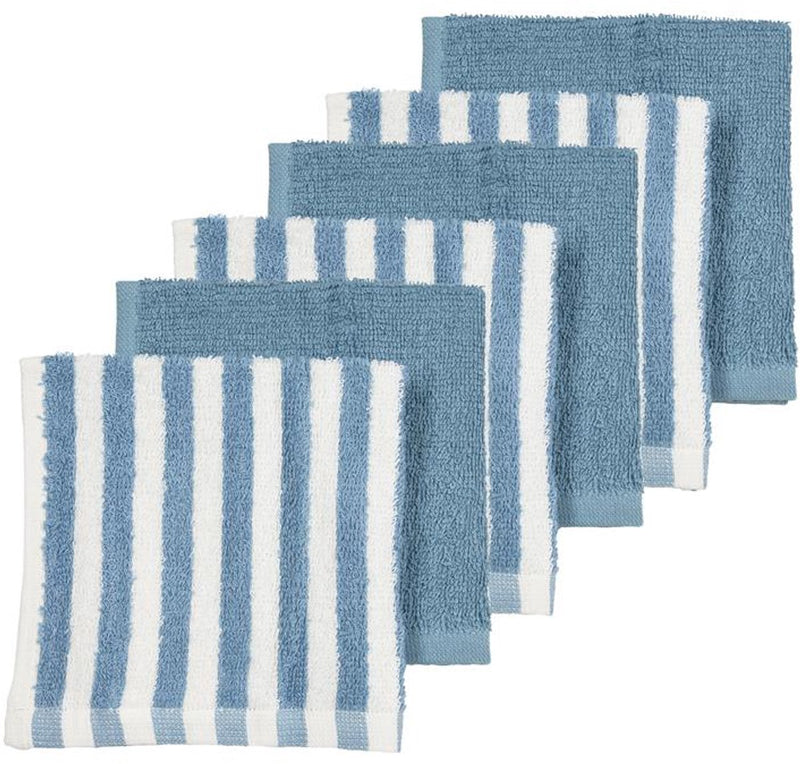 Lingettes pour le visage Meyco baby fat stripe - paquet de 6 - tissu éponge jacquard - bleu jeans - 30x30cm