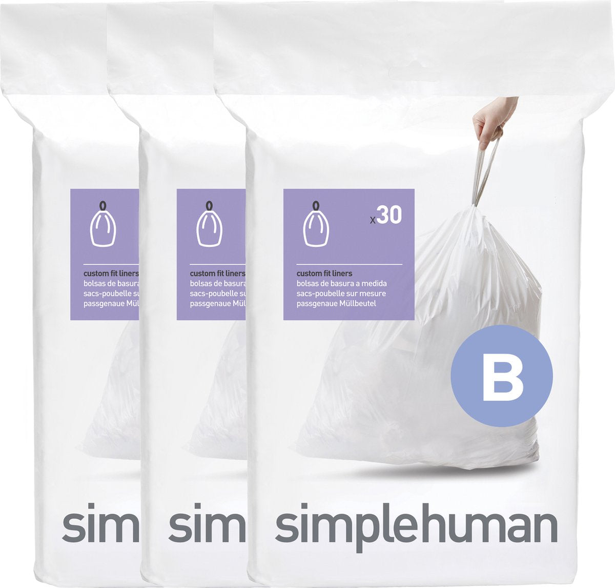 Sacs poubelle Simplehuman code b - 6 litres - 90 pièces - avec cordon - blanc