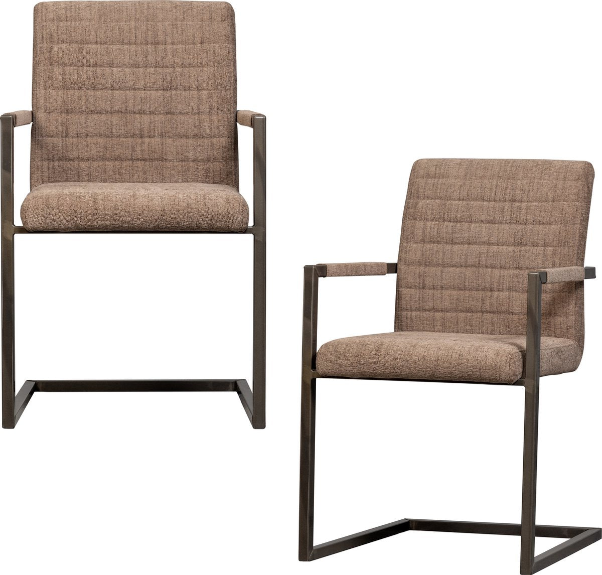 Chaises de salle à manger Woood bas - tissu tissé - mélange marron - lot de 2