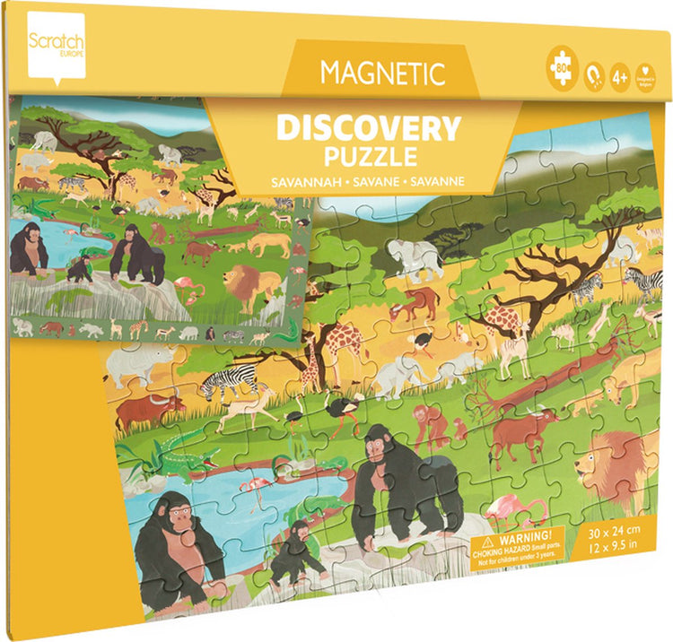 Puzzle magnétique Scratch 2 en 1 - jeu découverte - savane - 52,3x30,5cm - 48 pièces - 3 ans