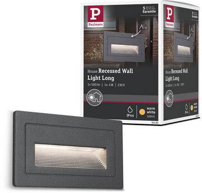 Paulmann applique murale extérieure LED longue ip44 angulaire 103x62 mm 3000k 4w 30lm 230v aluminium noir