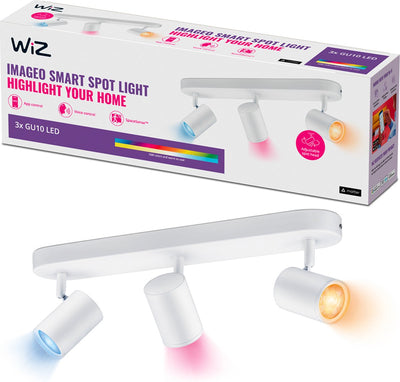 Plafonnier Wiz imageo - spot en saillie - 3 spots - lumière colorée et blanche - éclairage LED intelligent - raccord gu10 - 3x 5w - blanc - wi-fi
