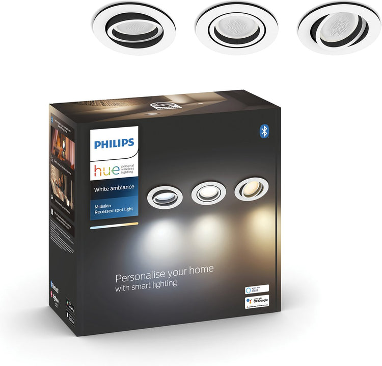 Spot encastrable Philips Hue Milliskin - lumière blanche chaude à froide - pack de 3 - aluminium - rond - gu10