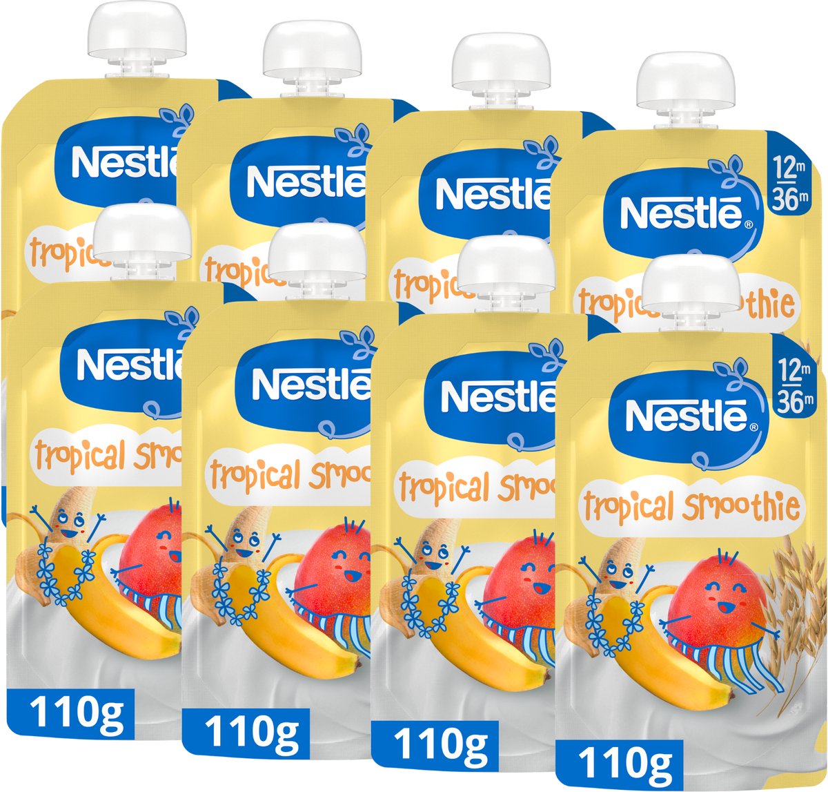 Nestlé tropical smoothie banane mangue lait avoine - 12+ mois - 8 x 110g