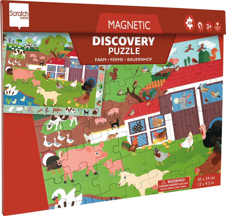 Puzzle magnétique Scratch 2 en 1 - jeu découverte - ferme - 52,3x30,5cm - 48 pièces - 3 ans