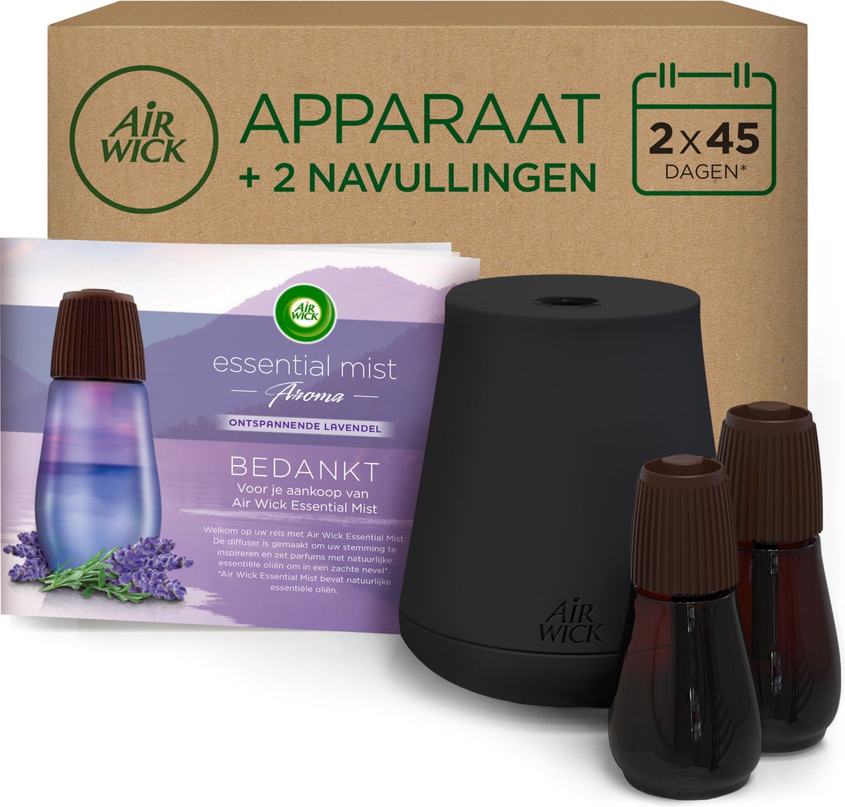 Désodorisant brume essentielle Air wick - lavande relaxante - 1 appareil noir + or + 2 recharges