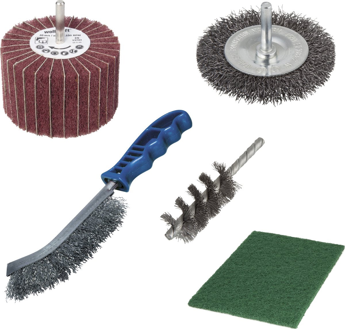 Wolfcraft - set de travail des métaux 5 pièces - antirouille - outils d'élimination de la rouille - 5641000