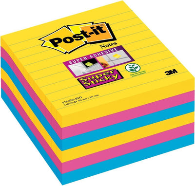 Notes super collantes post-it 101x101 jaune bleu rose