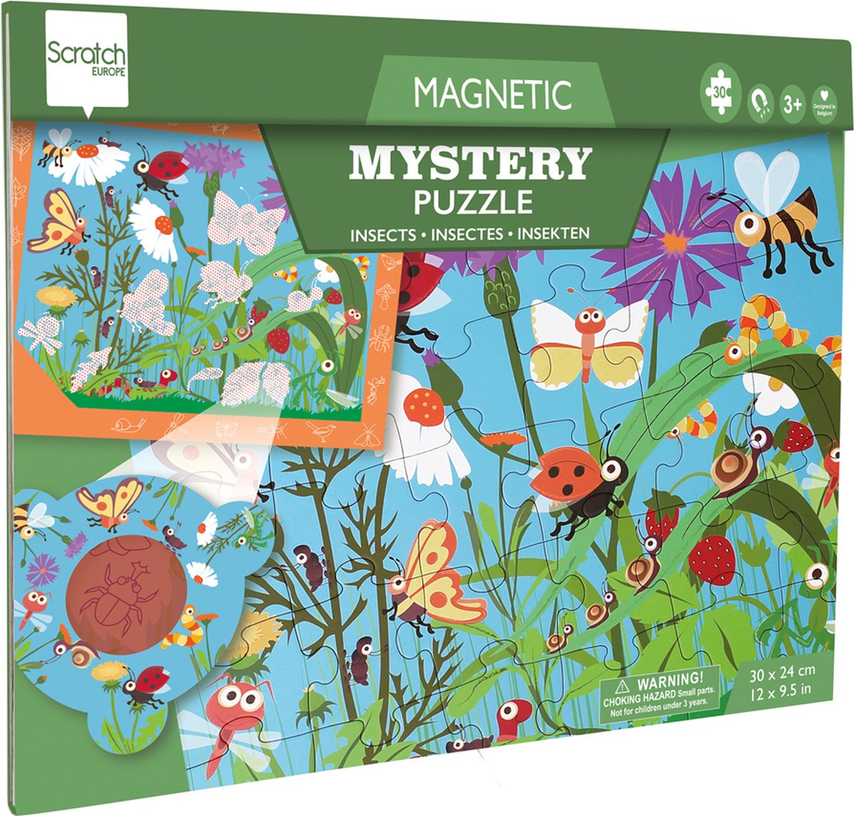 Puzzle magnétique Scratch 2 en 1 - jeu mystère - insecte - 52,3x30,5cm - 30 pièces - 3 ans