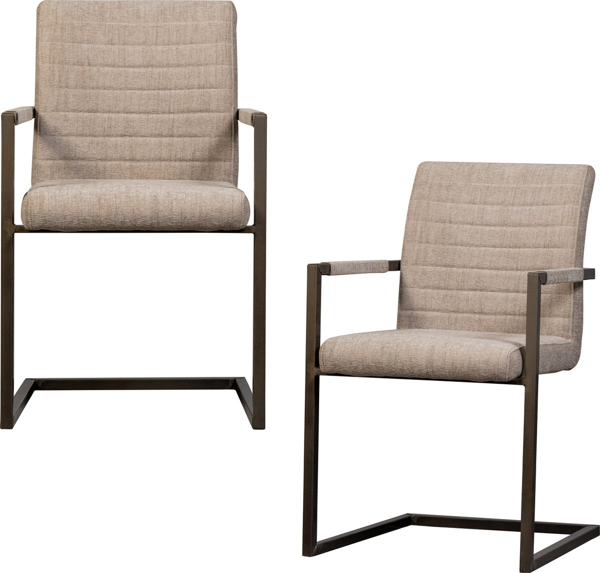 Chaises de salle à manger Woood bas - tissu tissé - mélange sable - lot de 2