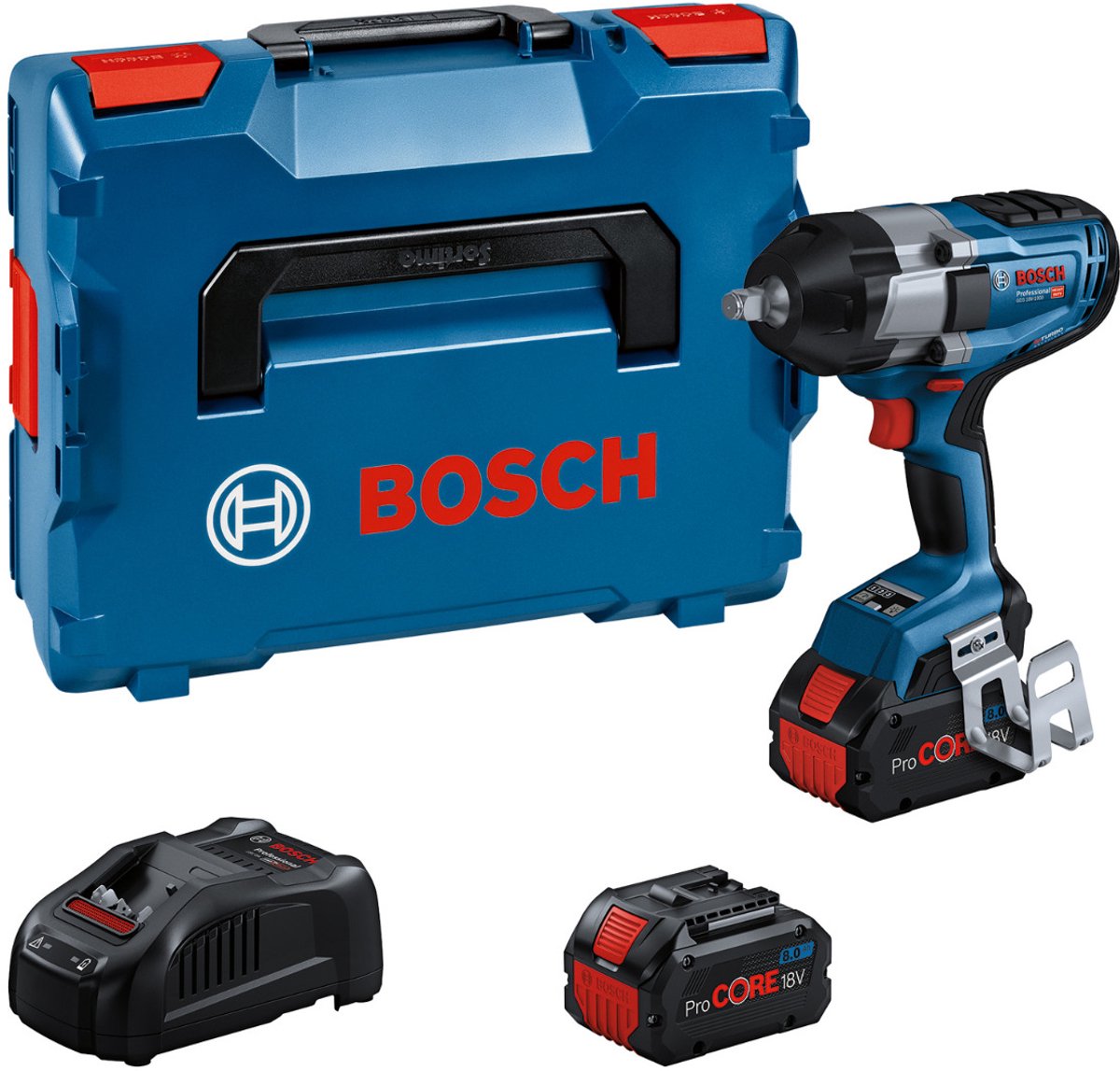 Clé à chocs professionnelle Bosch gds 18v-1000 - biturbo - 1000 nm - 18v - 1 2 - avec 2x 18 v (8,0 ah) et chargeur