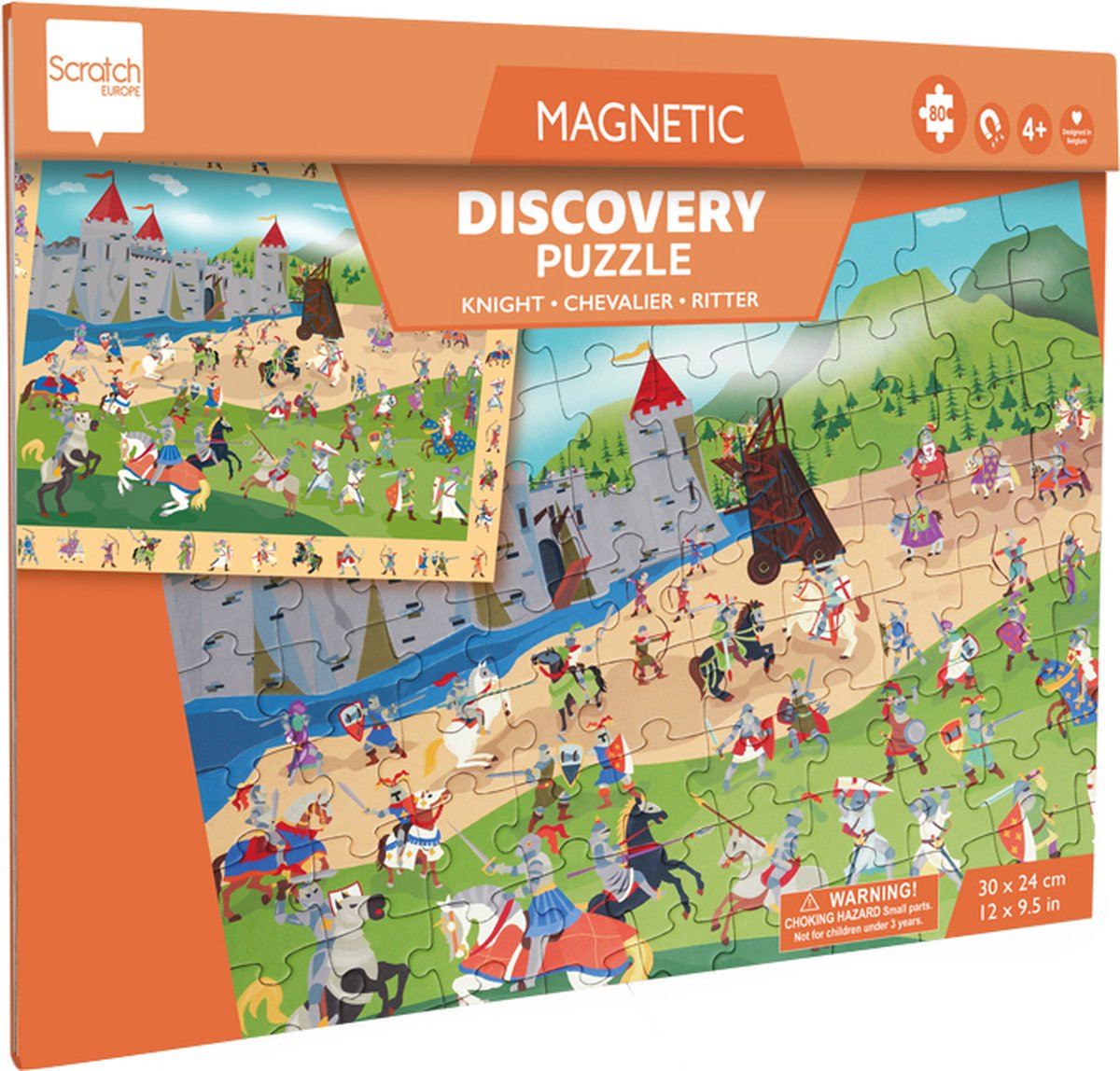 Puzzle magnétique Scratch 2 en 1 - jeu découverte - chevaliers - 52,3x30,5cm - 48 pièces - 3 ans
