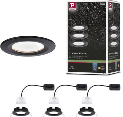 Paulmann lampe à encastrer LED nova coin basic set star ip44 rond 78 mm coin 3x6w 3x470lm 230v 2700k noir mat