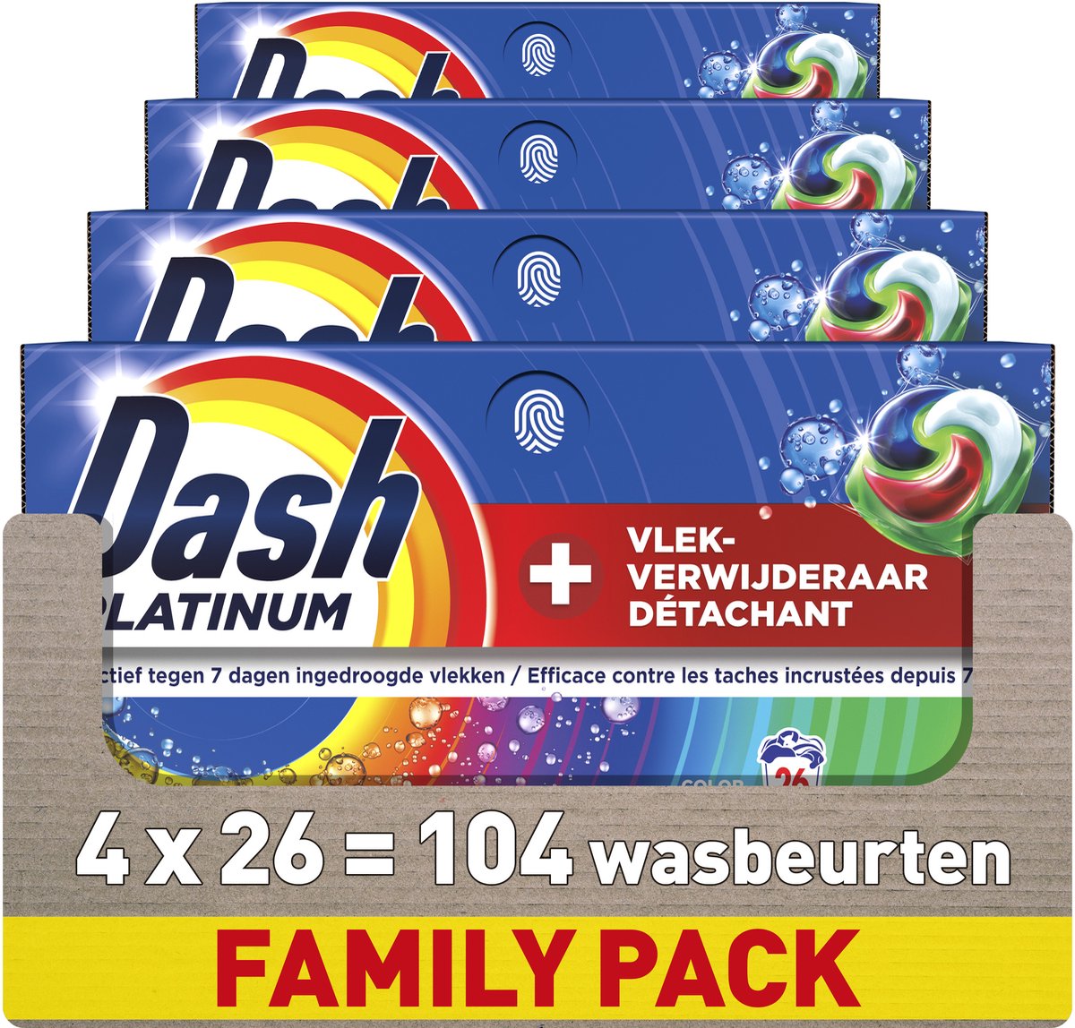Dosettes de lessive Dash® - +couleur détachante supplémentaire - 4 x 26 lavages