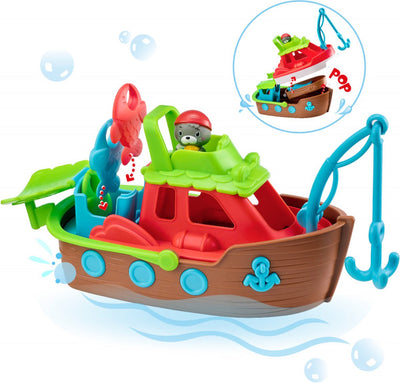 Jouets de bain Klorofil le bateau empilable - jouets de bain pour enfants - jouets de bain - 29 x 12 cm - multicolore incl. 1 figurine de la famille des morses + 4 accessoires