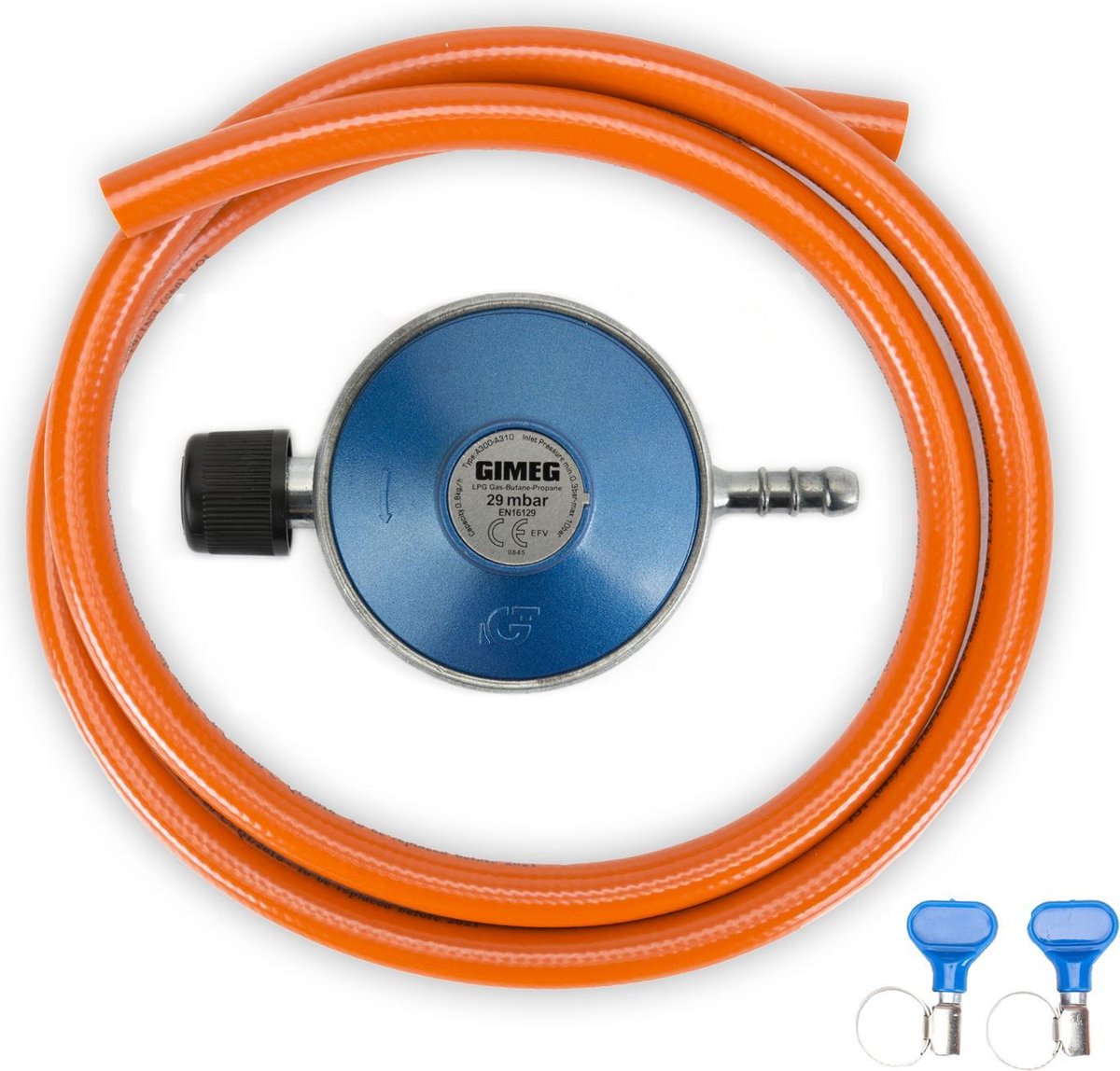 Gimeg ensemble détendeur gaz - 29 mbar - campingaz x raccord cannelé - tuyau 150 cm