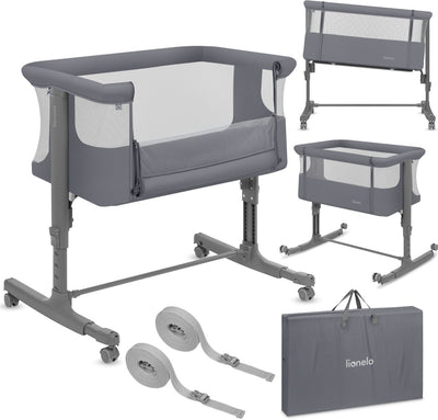 Cododo Lionelo Aurora 3en1 - lit bébé jusqu'à 9 kg - lit de croissance - 4 roues avec freins - lit de camping - hauteur réglable - maille respirante - avec sac de transport pour matelas - housse amovible