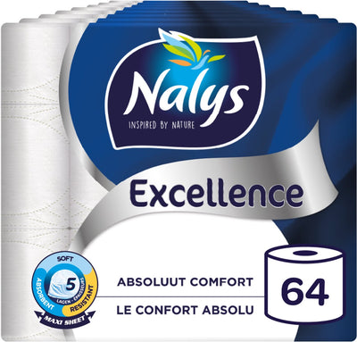 Papier toilette Nalys excellence - 64 rouleaux - feuilles maxi (5 couches) - pack économique - emballage papier