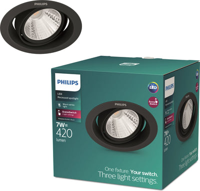 Philips LED Spot encastrable Philips Pomeron - interrupteur de scène - 7w - lumière blanc chaud - noir