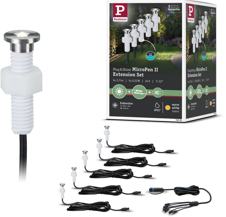 Paulmann Plug Shine LED Lampe encastrable au sol Micropen II Kit d'extension IP67 3000K 5x0,2W Argent