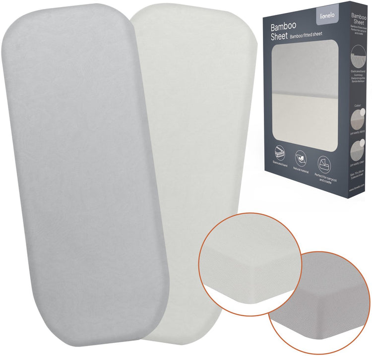 Lionelo ensemble de 2 draps-housses en bambou 70x28 cm pour lit de voyage - draps pour lit bébé - viscose de bambou, avec élastique, doux et respirant - convient aux matelas jusqu'à 10 cm - respectueux de l'environnement