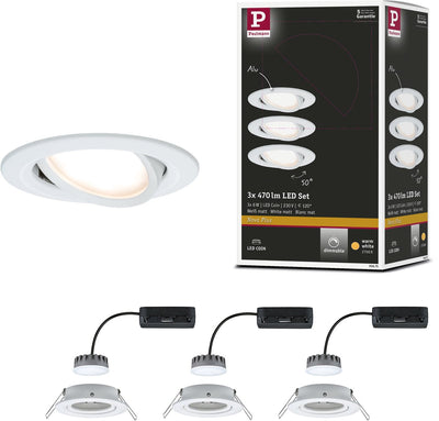 Paulmann lampe à encastrer LED nova plus coin base set orientable rond 84 mm 50° coin 3x6w 3x470lm 230v dimmable 2700k blanc mat