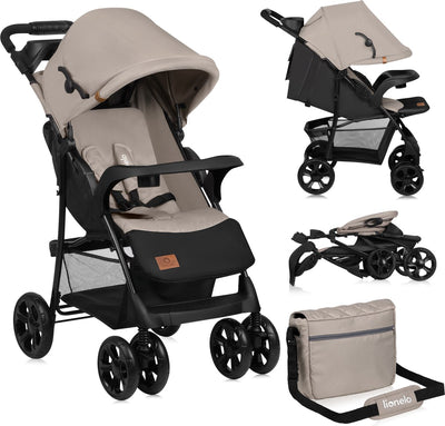 Lionelo emma plus - poussette - poussette légère et résistante - ceinture 5 points - réglage du dossier en position allongée - auvent allongé avec fenêtre - grand panier - sac et organiseur pratiques - amortisseurs - convient aux enfants jusqu'à 15 kg