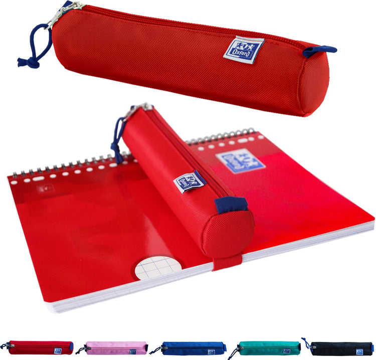 Trousse à crayons Oxford - rouge avec élastique - trousse à stylos ronde 22cm - trousse à crayons garçons - trousse à crayons filles