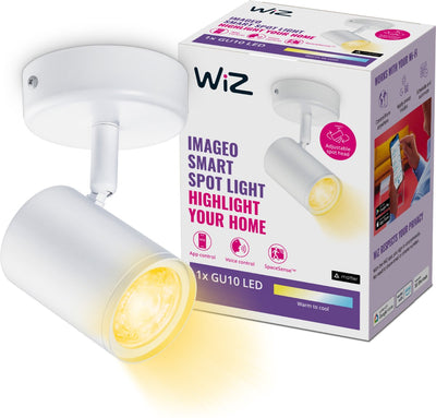 Plafonnier Wiz imageo - spot en saillie - 1 spot - lumière blanc chaud à froid - éclairage LED intelligent - raccord gu10 - 1x 5w - blanc - wi-fi