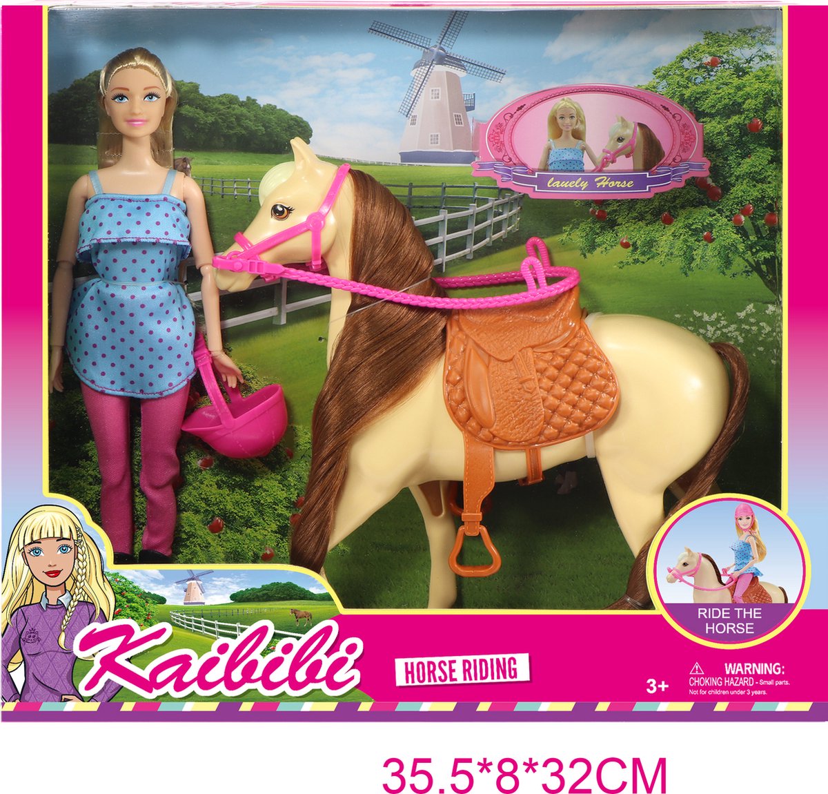 Poupée Amuuso 29 cm avec cheval.