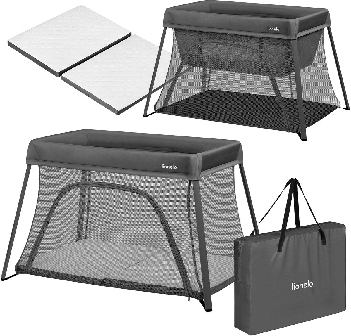 Lionelo Alice - Lit bébé, parc et lit de voyage 3 en 1 - lit de camping - matelas avec mousse T25 - 2 positions en hauteur - léger (5,5 kg) - pliable compact - fermeture éclair - sac de transport inclus - housse amovible et lavable