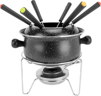 Service à fondue cosy tendance avec 6 fourchettes - émail - ø 16cm