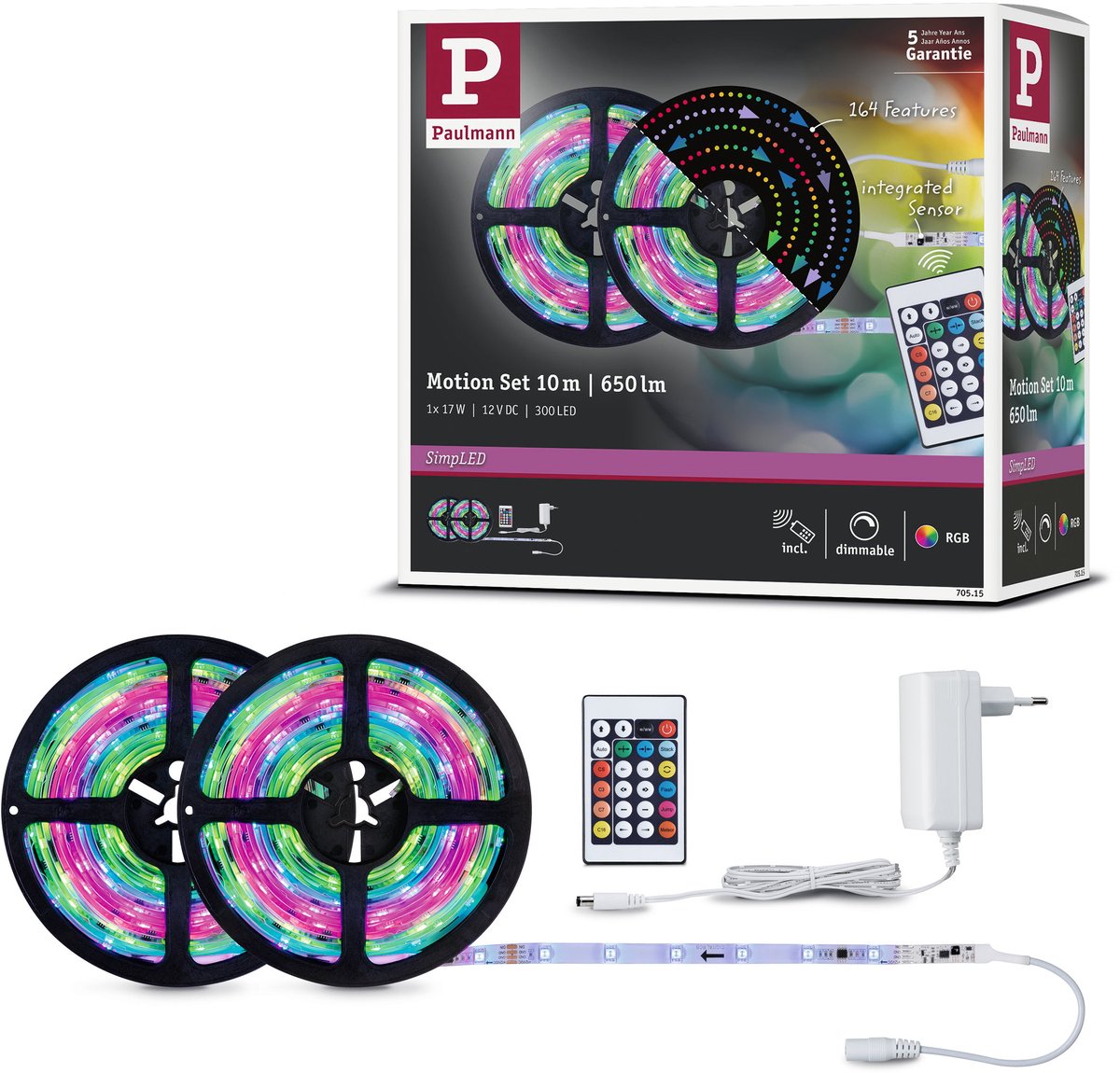 Paulmann bande led simple 10 mètres rgb motion - kit plug play - 17w - 12v - blanc - plastique
