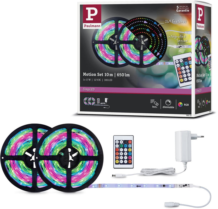 Paulmann bande led simple 10 mètres rgb motion - kit plug play - 17w - 12v - blanc - plastique