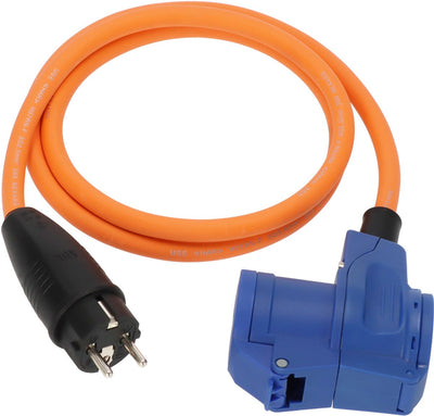 Brennerstuhl câble adaptateur cee camping câble de 1,5 m en orange (fiche de terre et raccord coudé cee avec prise combinée de terre, 230v 16a, pour une utilisation permanente en extérieur, fabriqué en Allemagne)