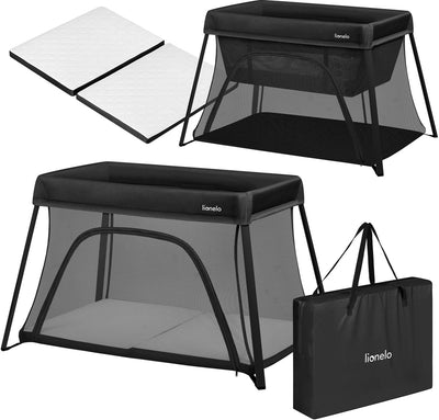 Lionelo Alice - Lit bébé, parc et lit de voyage 3 en 1 - lit de camping - matelas avec mousse T25 - 2 positions en hauteur - léger (5,5 kg) - pliable compact - fermeture éclair - sac de transport inclus - housse amovible et lavable