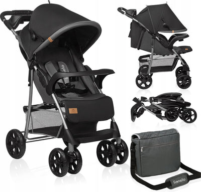 Poussette et landau Lionelo emma plus - léger et résistant - dossier réglable en position couchée - auvent xxl avec fenêtre - grand panier - organiseur et sac - amortisseurs - ceinture 5 points - jusqu'à 15 kg - pliable de manière compacte