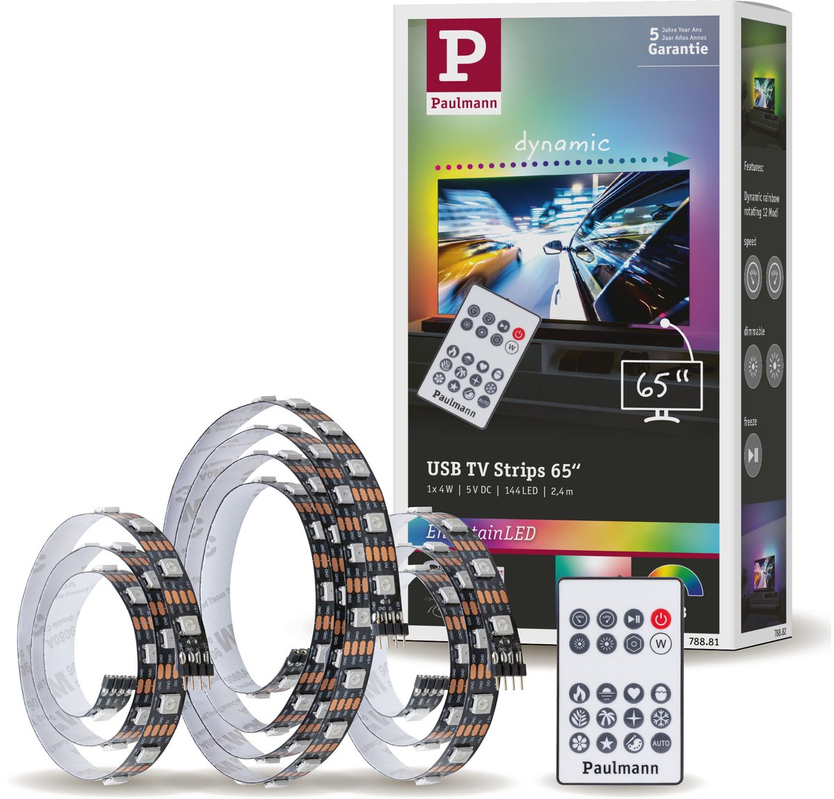 Paulmann Entertainled USB Bande LED 2,4 mètres éclairage TV 65 pouces - RGB+ - 4W - 60 LEDs m