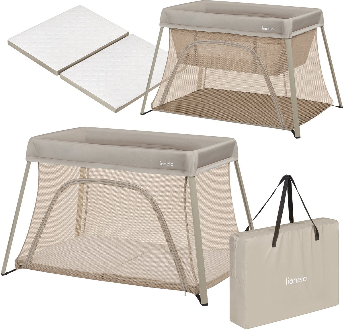 Lionelo Alice - Lit bébé, parc et lit de voyage 3 en 1 - lit de camping - matelas avec mousse T25 - 2 positions en hauteur - léger (5,5 kg) - pliable compact - fermeture éclair - sac de transport inclus - housse amovible et lavable