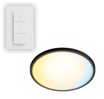 Philips LED Plafonnier tout-en-un super fin Philips - avec télécommande - lumière chaude - 16w - lumière blanc extra chaud à froid : 2200k à 6500k - 29 cm - noir - rond
