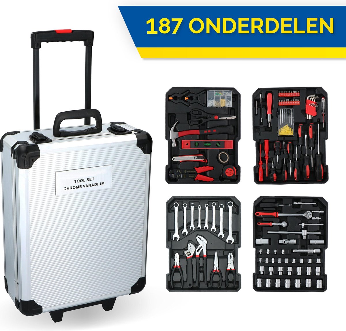 Ensemble d'outils Kinzo - 187 pièces - mallette à outils en aluminium