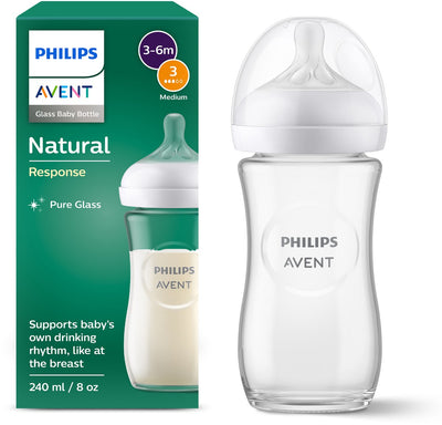 Biberon en verre Philips Avent Natural Response - 240 ml - débit 3 - sans bps - 1 biberon - scy933 01