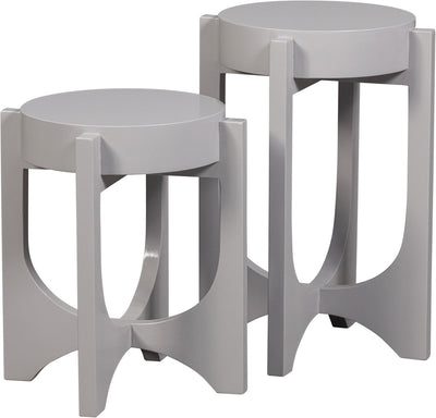 Table d'appoint Vtwonen - bois de manguier - gris chaud - 51xø35