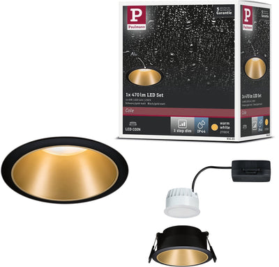 Paulmann lampe à encastrer LED 3 niveaux Cole Coin set de 1 IP44 rond 88 mm coin 6W 470lm 230V dimmable 2700K noir, or mat