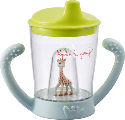 Gobelet Sophie la girafe - gobelet pour enfant - étanche - gobelet anti-fuite - à partir de 6 mois - 200 ml - dans un coffret cadeau blanc - bleu vert