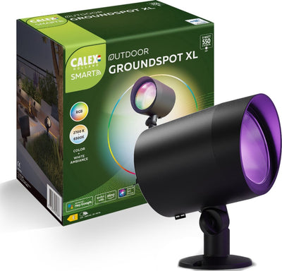 Spot de sol intelligent extérieur LED XL Calex - éclairage de jardin intelligent étanche - spot sur piquet - lumière RVB et blanc chaud - spot de jardin 9w - noir